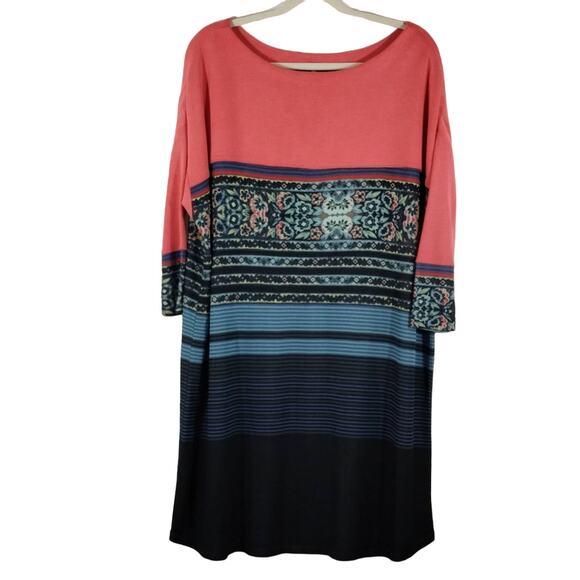 W Free People Pink Blue Floral Striped Steppin Out Tunic Top Mini Dress NWT XS - Picture 1 of 10